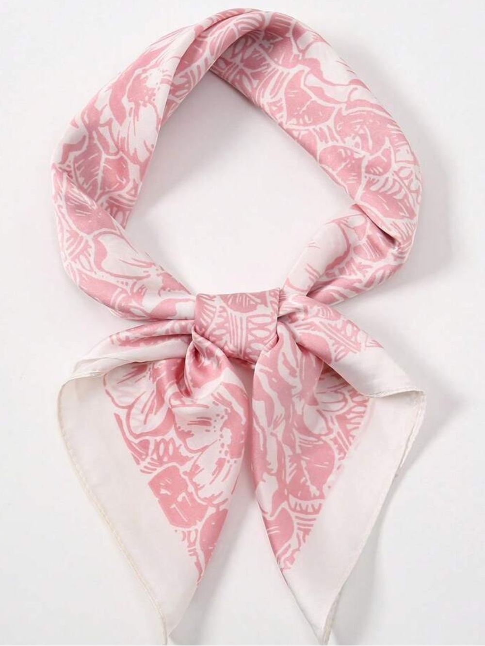 Pink & White Floral Neck Scarf - Women's Accessory 27.5”
